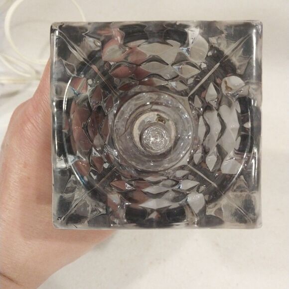 Vintage Dimmable Glass Night Light Bedside Table Lamp Scalloped Base Smokey Top - Picture 9 of 14